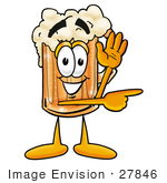 #27846 Clip Art Graphic Of A Frothy Mug Of Beer Or Soda Cartoon Character Waving And Pointing To The Right