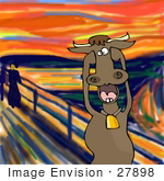 #27898 Animal Clipart Picture Of A Humorous Parody Of The Scream By Edvard Munch Showing A Stressed Out Farm Cow Holding Its Hooves Up To Its Face And Screaming