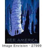 #27999 A Couple A Man And A Woman Silhouetted While Looking In Awe At Stunning Formations Inside Caves Travel Stock Illustration