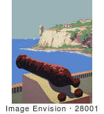 #28001 War Cannon On A Cliff Over The Harbor Near The Fort San Felipe De Morro In Puerto Rico Stock Illustration