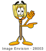 #28003 Clip Art Graphic Of A Straw Broom Cartoon Character Waving And Pointing To The Right