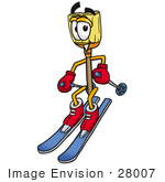 #28007 Clip Art Graphic Of A Straw Broom Cartoon Character Skiing Downhill