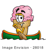 #28018 Clip Art Graphic Of A Strawberry Ice Cream Cone Cartoon Character Rowing A Boat