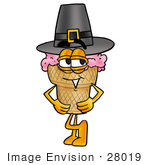 #28019 Clip Art Graphic Of A Strawberry Ice Cream Cone Cartoon Character Wearing A Pilgrim Hat On Thanksgiving