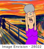 #28022 People Clipart Picture Of A Humorous Parody Of &Quot;The Scream&Quot; By Edvard Munch Showing An Elderly Caucasian Grandmother Woman Or Wife Holding Her Hands Up To Her Face And Screaming