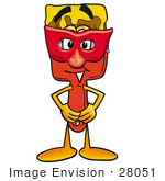 #28051 Clip Art Graphic Of A Red Paintbrush With Yellow Paint Cartoon Character Wearing A Red Mask Over His Face