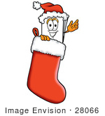#28066 Clip Art Graphic Of A White Copy And Print Paper Cartoon Character Wearing A Santa Hat Inside A Red Christmas Stocking