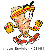 #28084 Clip Art Graphic Of A Cheese Pizza Slice Cartoon Character Speed Walking Or Jogging