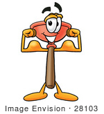 #28103 Clip Art Graphic Of A Plumbing Toilet Or Sink Plunger Cartoon Character Flexing His Arm Muscles