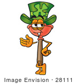 #28111 Clip Art Graphic Of A Plumbing Toilet Or Sink Plunger Cartoon Character Wearing A Saint Patricks Day Hat With A Clover On It