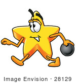 #28129 Clip Art Graphic Of A Yellow Star Cartoon Character Striding In An Alley While Preparing To Release A Bowling Ball