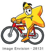 #28131 Clip Art Graphic Of A Yellow Star Cartoon Character Riding A Red Bicycle