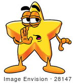 #28147 Clip Art Graphic Of A Yellow Star Cartoon Character Covering His Mouth While Whispering And Gossiping