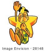 #28148 Clip Art Graphic Of A Yellow Star Cartoon Character Plugging His Nose While Jumping Into Water