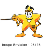 #28158 Clip Art Graphic Of A Yellow Star Cartoon Character Holding A Pointer Stick