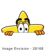 #28168 Clip Art Graphic Of A Yellow Star Cartoon Character Peeking Over A Surface