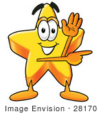 #28170 Clip Art Graphic Of A Yellow Star Cartoon Character Waving And Pointing To The Right While Giving Directions