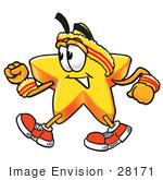 #28171 Clip Art Graphic Of A Yellow Star Cartoon Character Speed Walking Or Jogging