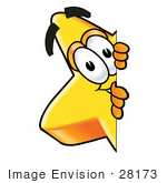 #28173 Clip Art Graphic Of A Yellow Star Cartoon Character Peeking Around A Corner