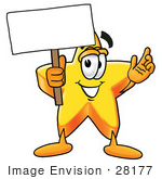#28177 Clip Art Graphic Of A Yellow Star Cartoon Character Holding A Blank Sign