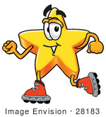 #28183 Clip Art Graphic Of A Yellow Star Cartoon Character Roller Blading On Inline Skates