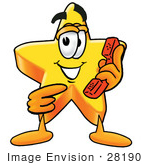 #28190 Clip Art Graphic Of A Yellow Star Cartoon Character Holding A Telephone