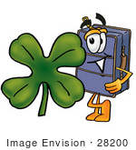 #28200 Clip Art Graphic Of A Suitcase Luggage Cartoon Character Wearing A Saint Patricks Day Hat With A Clover On It
