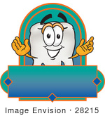 #28215 Clip Art Graphic Of A Human Molar Tooth Character Over A Blank Label