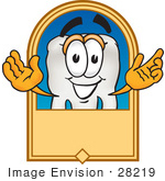 #28219 Clip Art Graphic Of A Human Molar Tooth Character On A Blank Tan Label