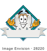 #28220 Clip Art Graphic Of A Human Molar Tooth Character Over A Blank White Banner Label With A Blue Diamond
