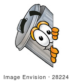#28224 Clip Art Graphic Of A Metal Trash Can Cartoon Character Peeking Around A Corner
