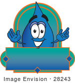 #28243 Clip Art Graphic Of A Blue Waterdrop Or Tear Character On A Blank Label Logo
