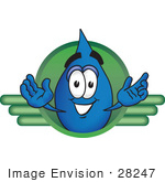 #28247 Clip Art Graphic Of A Blue Waterdrop Or Tear Character On A Green Business Logo