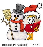 #28365 Clip Art Graphic Of A Fishing Bobber Cartoon Character With A Snowman On Christmas