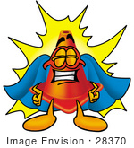 #28370 Clip Art Graphic Of A Construction Traffic Cone Cartoon Character Dressed As A Super Hero