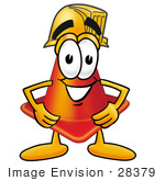 #28379 Clip Art Graphic Of A Construction Traffic Cone Cartoon Character Earing A Hardhat Helmet