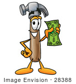 #28388 Clip Art Graphic Of A Hammer Tool Cartoon Character Holding A Dollar Bill
