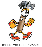 #28395 Clip Art Graphic Of A Hammer Tool Cartoon Character Speed Walking Or Jogging