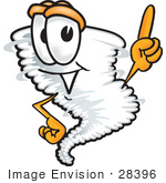 #28396 Clip Art Graphic Of A Tornado Mascot Character Pointing Up