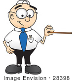 #28398 Clip Art Graphic Of A Geeky Caucasian Businessman Cartoon Character Holding A Pointer Stick