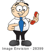 #28399 Clip Art Graphic Of A Geeky Caucasian Businessman Cartoon Character Holding A Telephone
