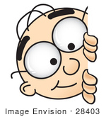 #28403 Clip Art Graphic Of A Geeky Caucasian Businessman Cartoon Character Peeking Around A Corner