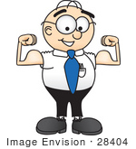 #28404 Clip Art Graphic Of A Geeky Caucasian Businessman Cartoon Character Flexing His Arm Muscles