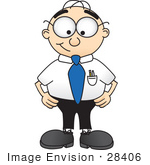#28406 Clip Art Graphic Of A Geeky Caucasian Businessman Cartoon Character Standing With His Hands On His Hips