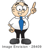 #28409 Clip Art Graphic Of A Geeky Caucasian Businessman Cartoon Character Pointing Upwards