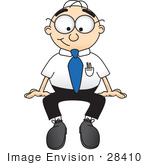 #28410 Clip Art Graphic Of A Geeky Caucasian Businessman Cartoon Character Sitting
