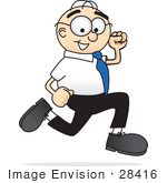 #28416 Clip Art Graphic Of A Geeky Caucasian Businessman Cartoon Character Running