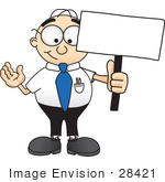 #28421 Clip Art Graphic Of A Geeky Caucasian Businessman Cartoon Character Holding A Blank Sign
