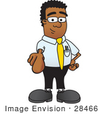 #28466 Clip Art Graphic Of A Geeky African American Businessman Cartoon Character Pointing At The Viewer