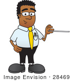 #28469 Clip Art Graphic Of A Geeky African American Businessman Cartoon Character Holding A Pointer Stick